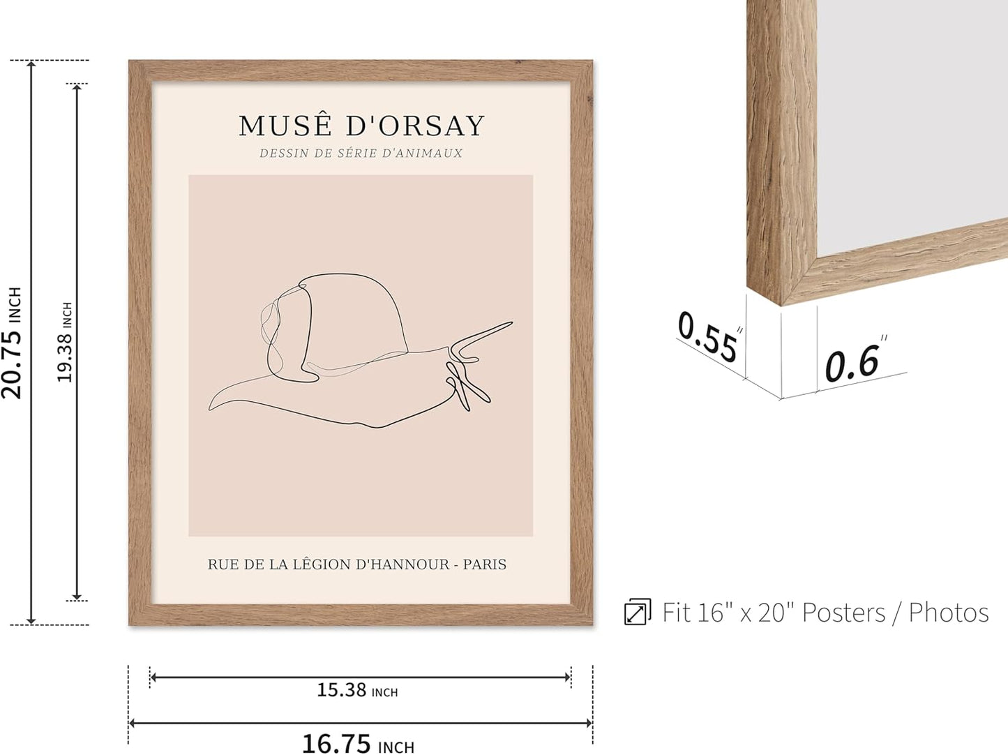 Poster Master Vintage Poster - Retro One Line Snail Drawing Print - Snail Line Art - Minimal Gift for Men, Women, Animal Lover - Abstract Wall Decor for Home, Office, 16x20 Beige Framed