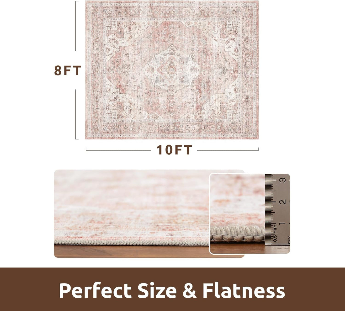 AMOAMI-Area Rug 8X10 Rugs for Living Room-Vintage Soft Pink Rugs for Bedroom-Non Slip Carpet-Washable Rug for Dining Room Living Room Bedroom Office Under Table