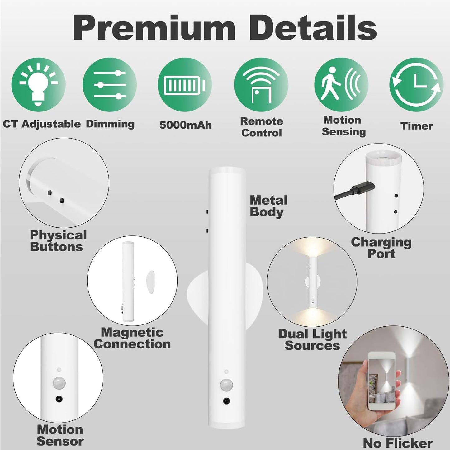 Rechargeable Wall Sconces | Dimmable LED Cordless Lamp with Remote, Motion Sensor, Metal Body | Battery Operated Lights for Decor, Night Light Indoor, Hallway, Bedroom, 1pcs