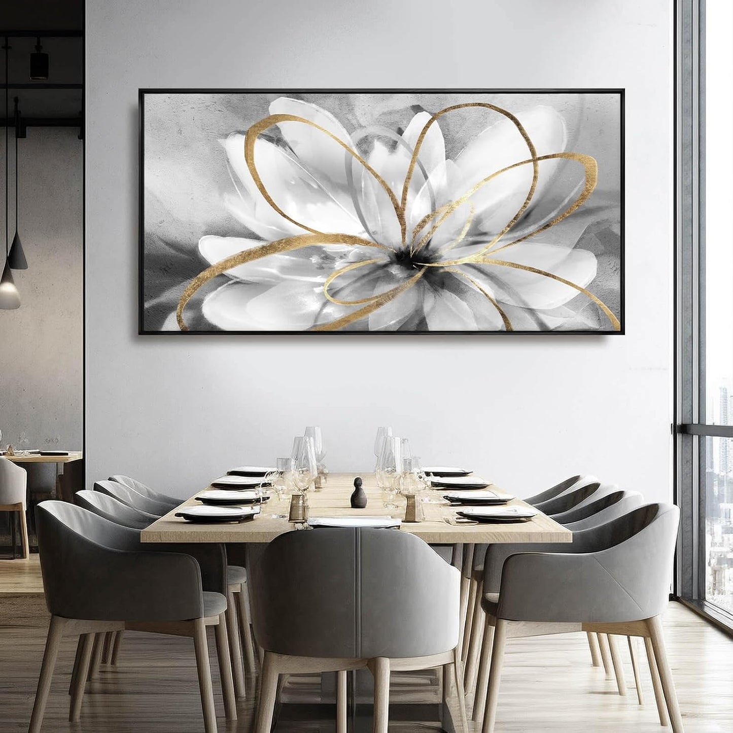 White Flowers Wall Art Canvas Wall Decor Large Floral Artwork Pictures for Living Room 24”x48” Framed Wall Picture for Women Girls Room