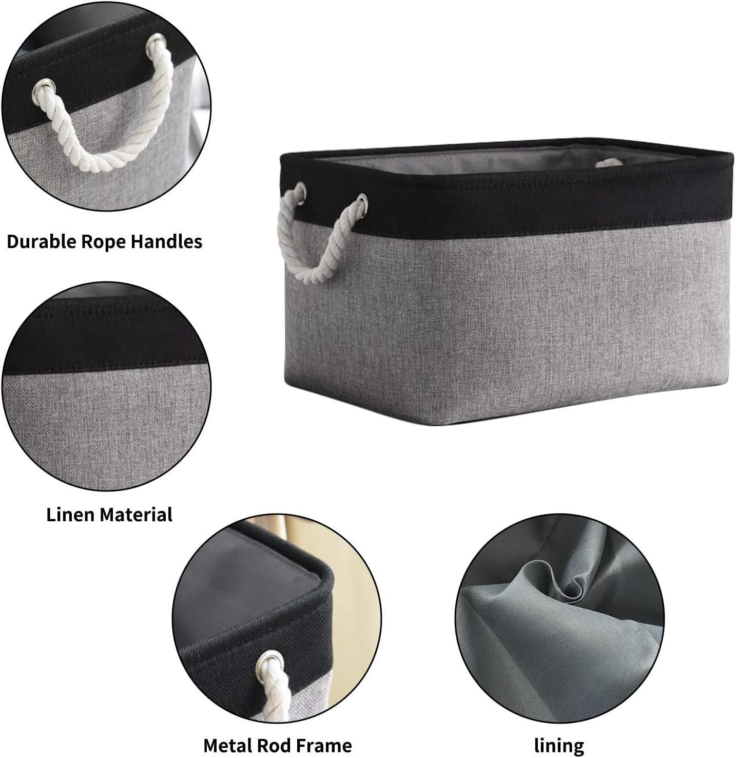 TheWarmHome Storage Basket for Organizing- 16x12x8 inch 1 Pack Fabric Storage Cubes, Bins for Organization for Shelves Organizer Gift Laundry Cloth Toy (Grey & Black)