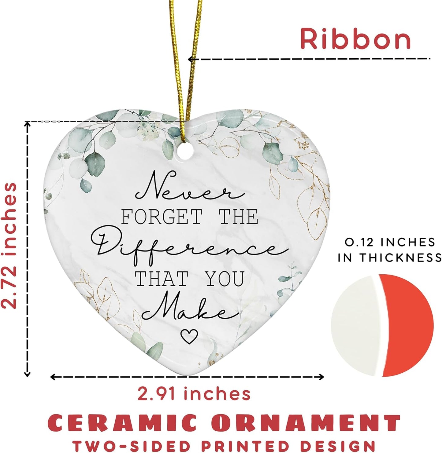 Thank You Gifts - Never Forget The Difference That You Make Ornament - Appreciation Gifts for Women, Boss, Coworker, Teacher, Nurse - Inspirational Farewell Going Away Gift - Ceramic Ornament