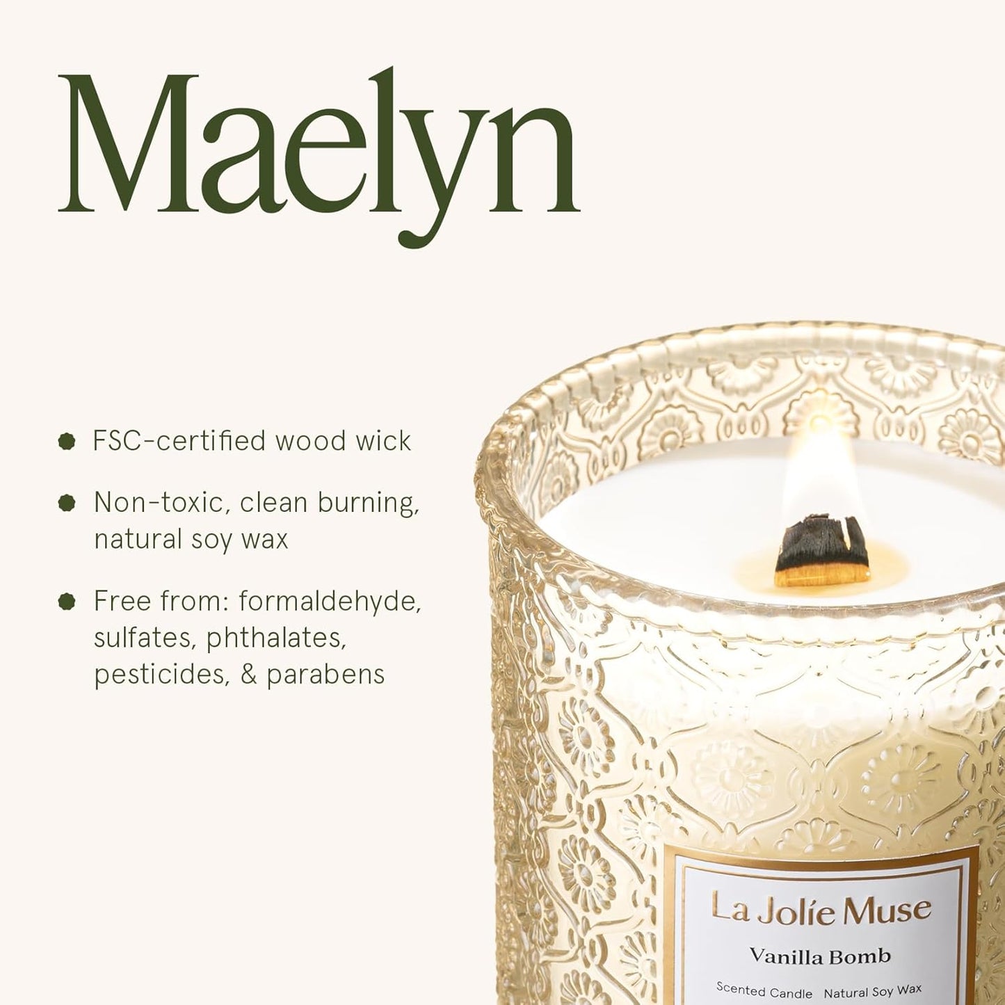 LA JOLIE MUSE Fall Candle | Vanilla Bomb Candle –Vanilla, Lemon Zest & Patchouli |19 oz Large Wooden Wick | Natural Soy Wax | 90 Hours Clean Burn | Gift-Ready for Autumn Hosting | Seasonal Home Décor