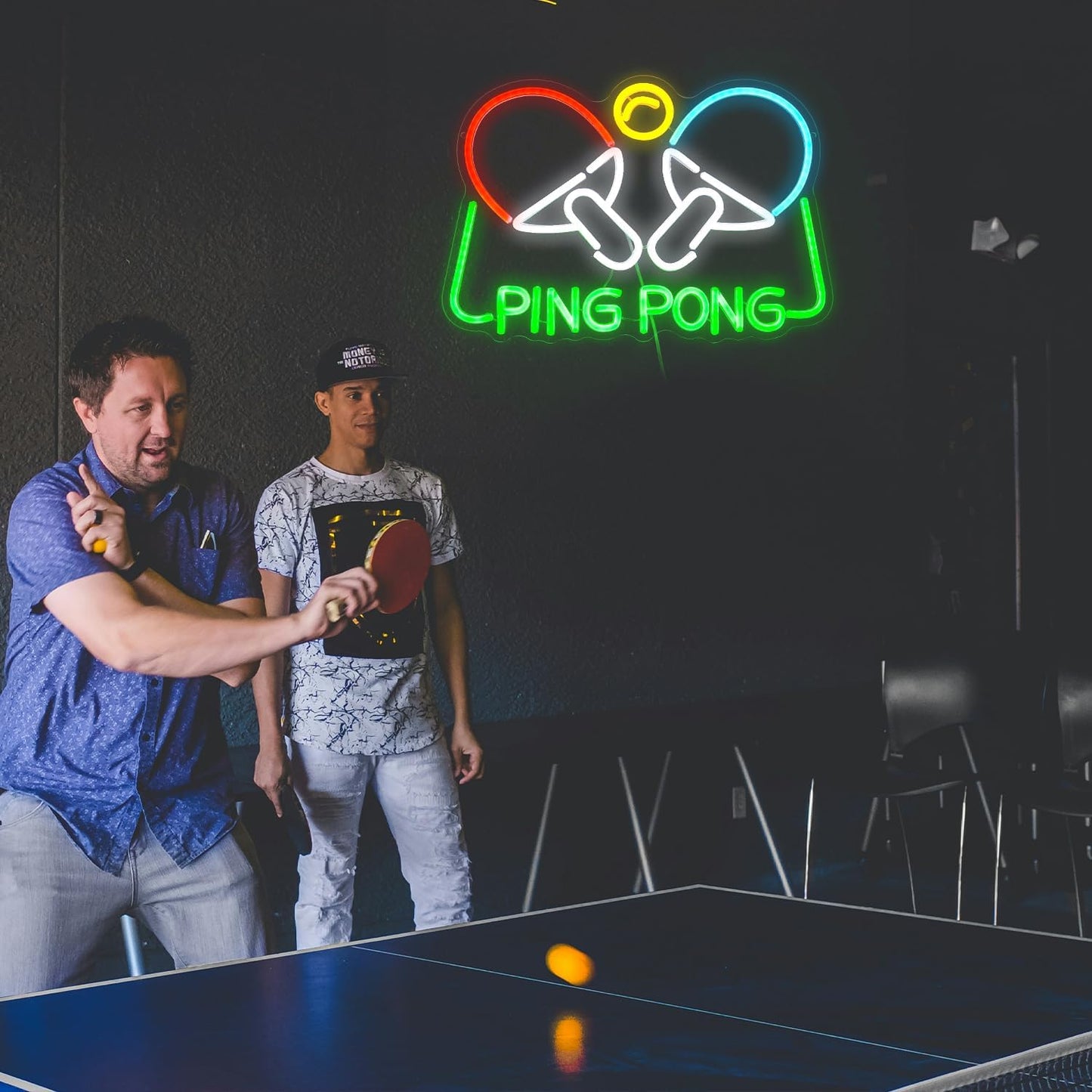 Ping Pong Neon Sign Table Tennis LED Light Up Sign for Wall Decor 16.5*11.4 In USB Dimmable Ping Pong Neon Light for Gymnasium Game Room Bedroom Gift for Table Tennis Enthusiasts(Multicolored)
