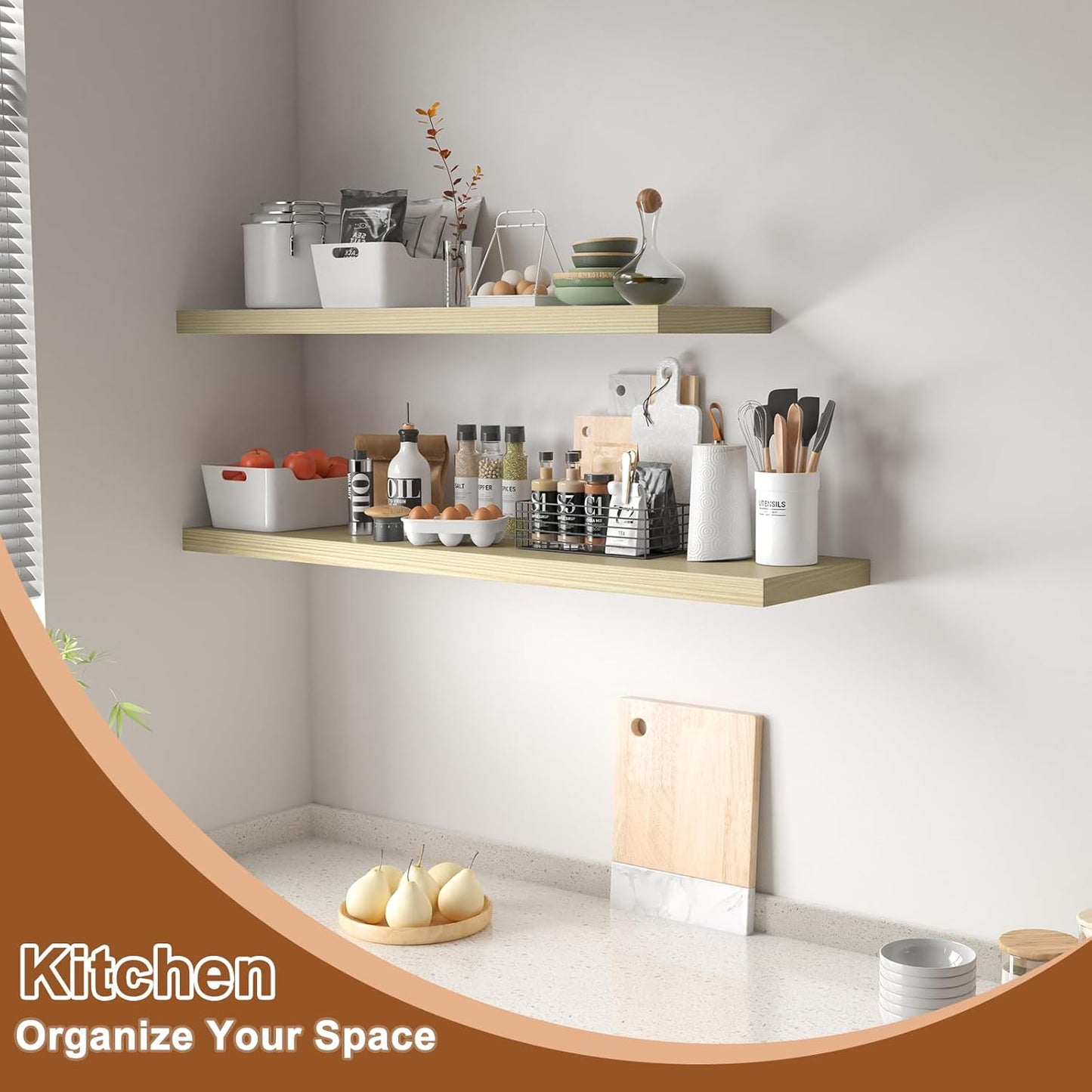 12 Inch Deep Floating Shelves for Wall 2 Pack Floating Shelves Large Storage Space Wall Mount Shelf for Living Room Kitchen Bathroom 36" W x 12" D x 1.2" H Oak