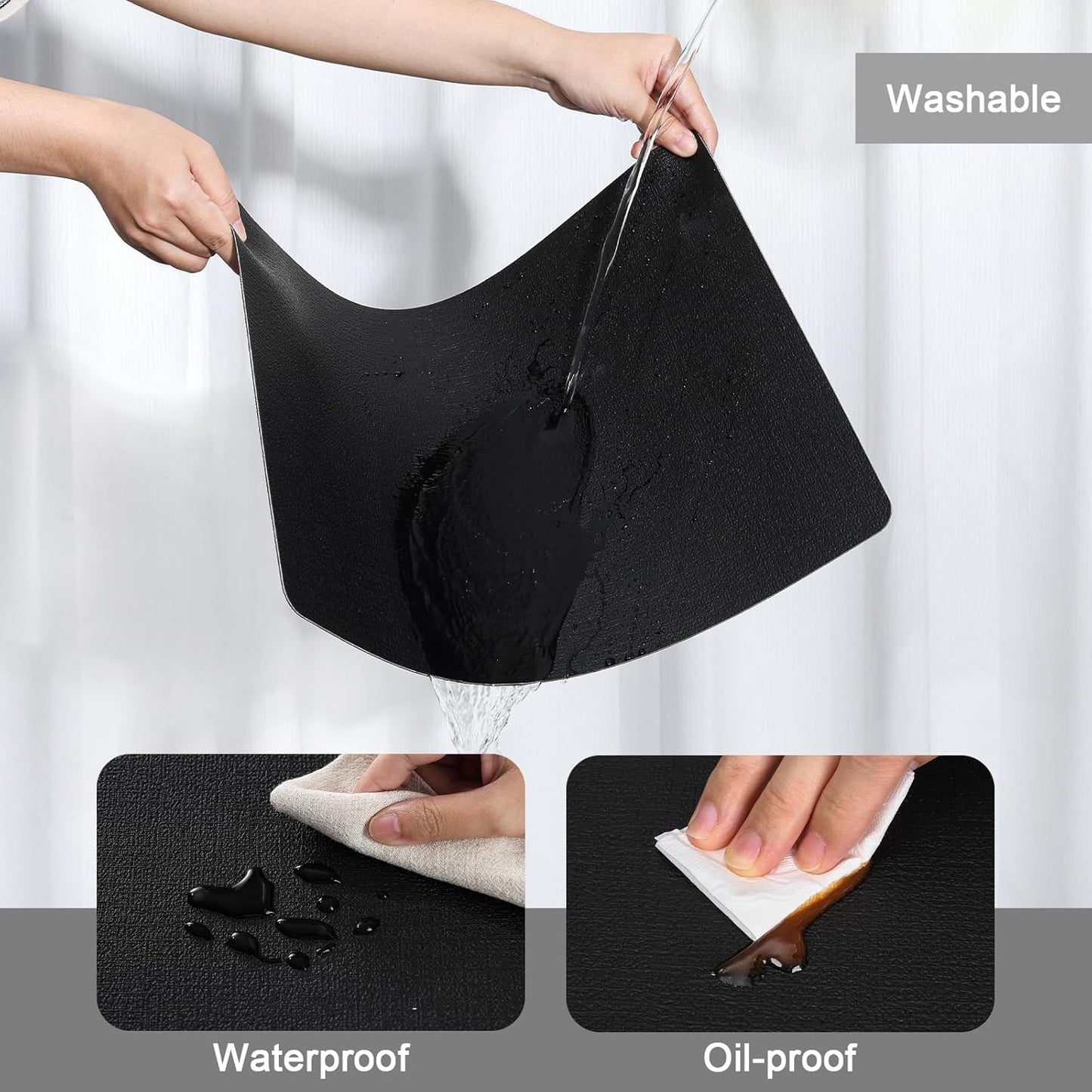 Myir JUN Placemats Dual Sided, Faux Leather Place Mats Set of 8 Indoor Placemats for Dining Table Non-Slip Washable Placemats Heat Resistant Outdoor Table Mats (Set of 8, Black)