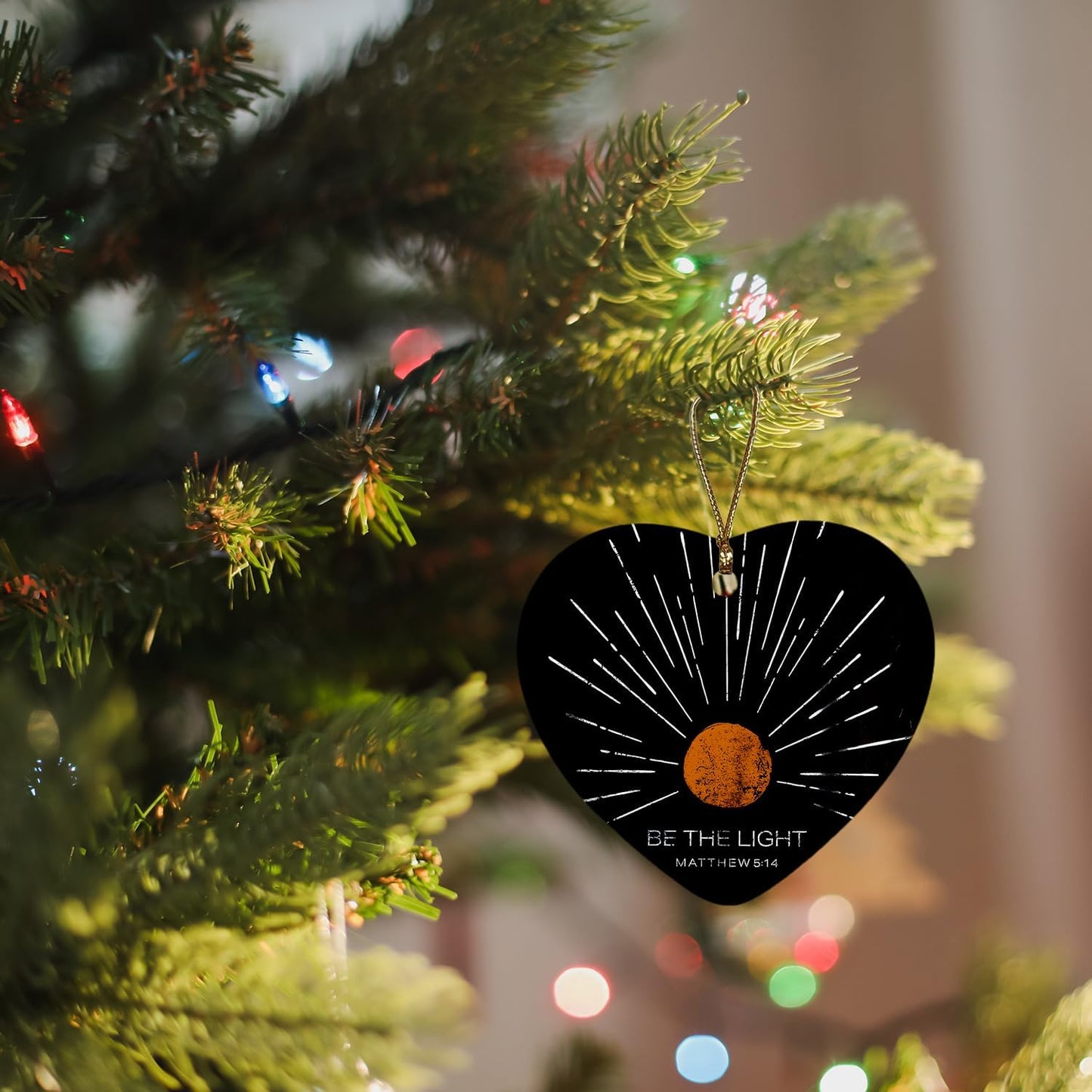 Christian Ornaments, Boho Sun Sunshine Be The Light Scripture Religious Ceramic Ornament Heart Keepsake Decorations, Christian Gifts for Women Teen Girls