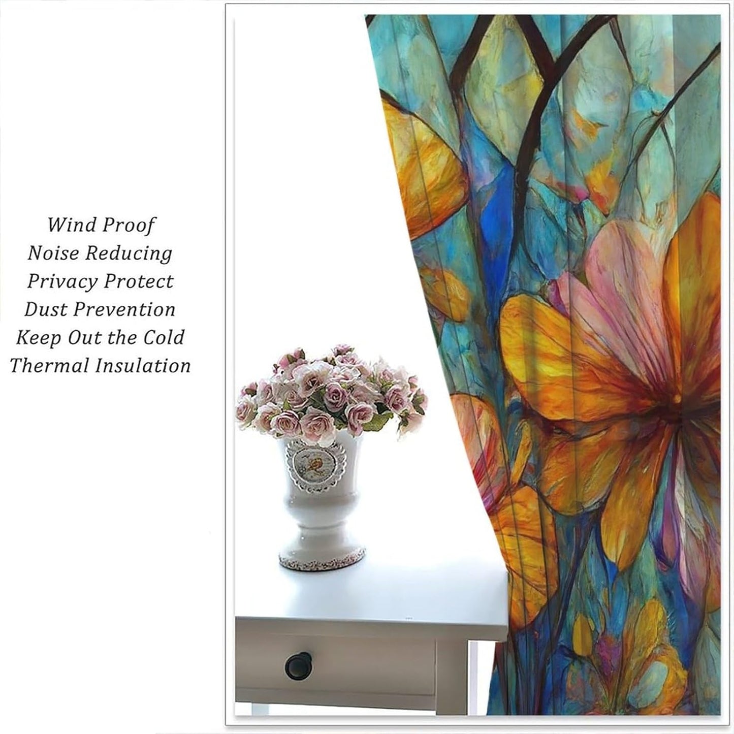 Stained Glass Curtains,Magic Forest Colorful Flowers Abstract Art Home Decor Drapes for Bedroom Living Room Kitchen Window Treatment 2 Panels Set Total Size 42" W X 54" L Inch