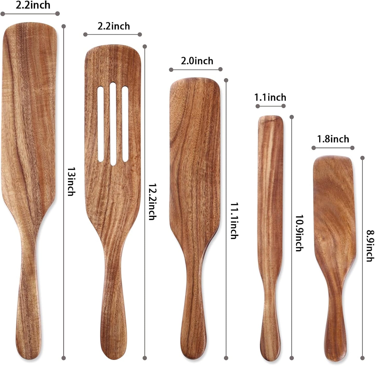 5 Pcs Wooden Spurtle Set, Natural Teak Kitchen Utensil Set Heat Resistant Non-Stick Wooden Spoons Tools for Cooking, Stirring, Mixing, Serving, Spurtles Kitchen Tools As Seen On TV