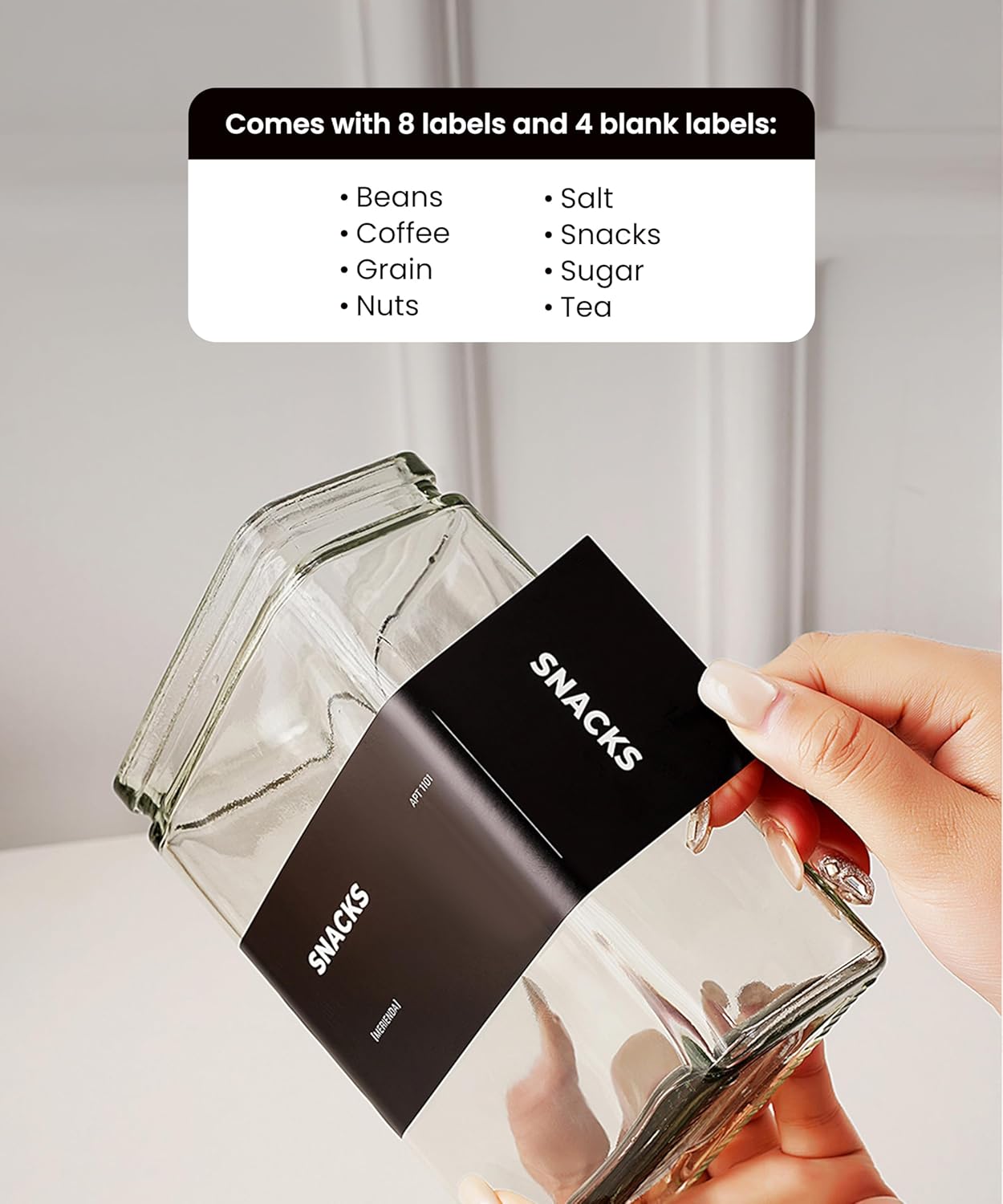 27 oz Glass Storage Jars with Bamboo Lid, set of 6, glass canisters with airtight lids, Clear jars with lids for Cookie, Candy, Tea, Coffee Bean and Rice, Black