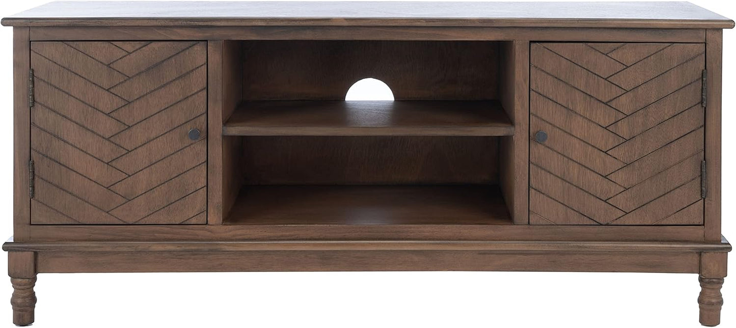 SAFAVIEH Magnolia TV Stand for up to 55" Flatscreen – Brown, 2 Doors with Interior Storage, 2 Open Shelves, Entertainment Media Console (MED5702C)