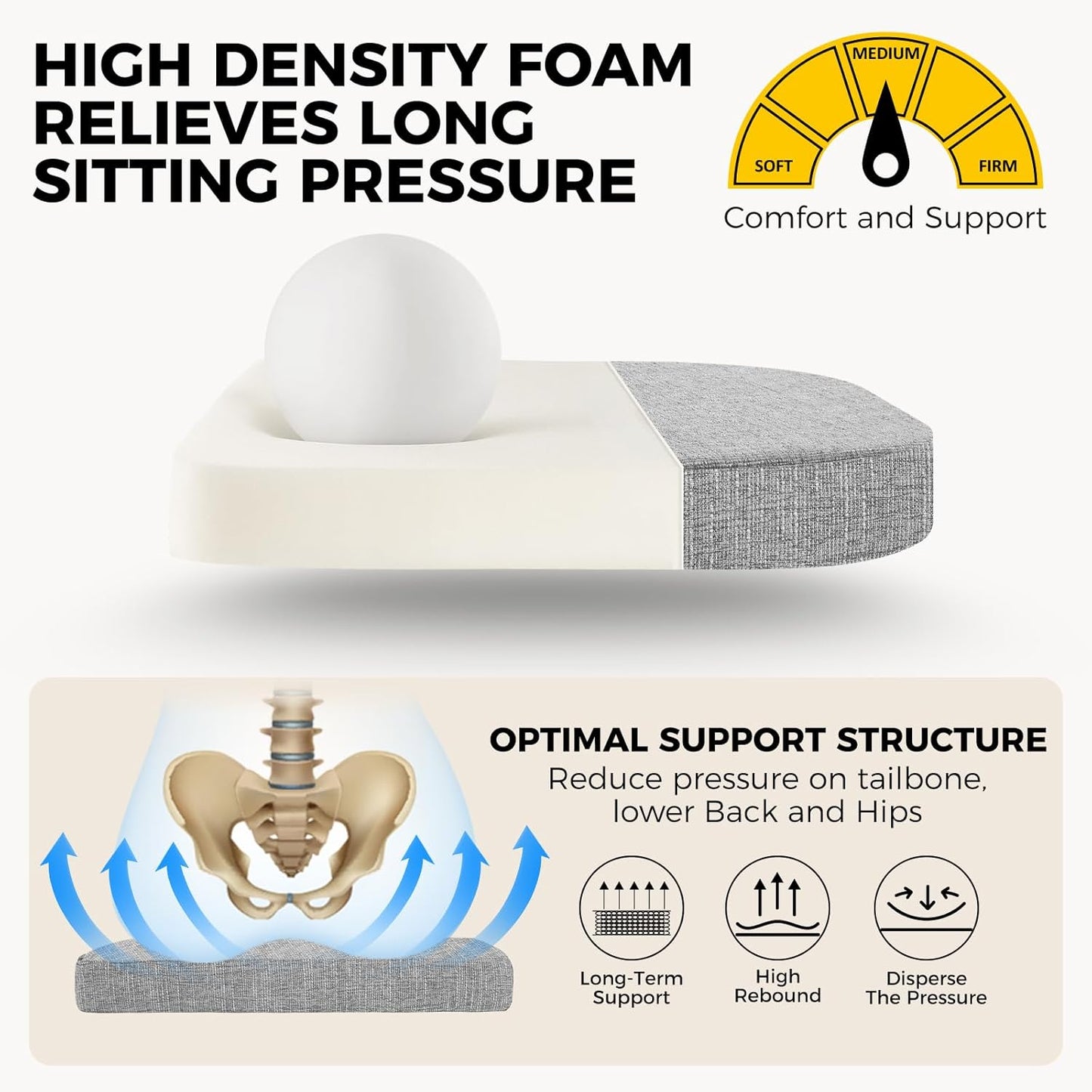 downluxe Indoor Chair Cushions for Dining Chairs, Soft and Comfortable Textured Foam Kitchen Chair Pads with Ties and Non-Slip Backing, 16" x 16" x 2", Light Grey, 2 Pack