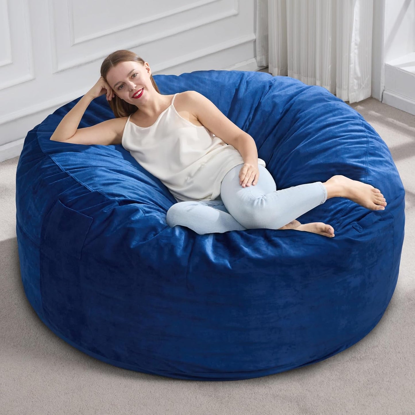 Hobestluk 5FT Bean Bag Chair Giant Bean Bag Chairs for Adults Large Bean Chairs with Removable Cover, Beanbag Chair with Filler, Adult Bean Bag Chairs for Living Room, Bedroom