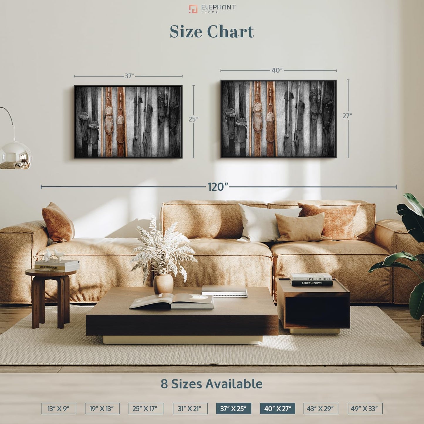 ElephantStock Ski Collection Wall Art - Horizontal Framed Canvas - 1-Piece Bathroom Wall Decor - Photography sports Canvas Print - Brown and Black Decor for Wall - 40" X 27"