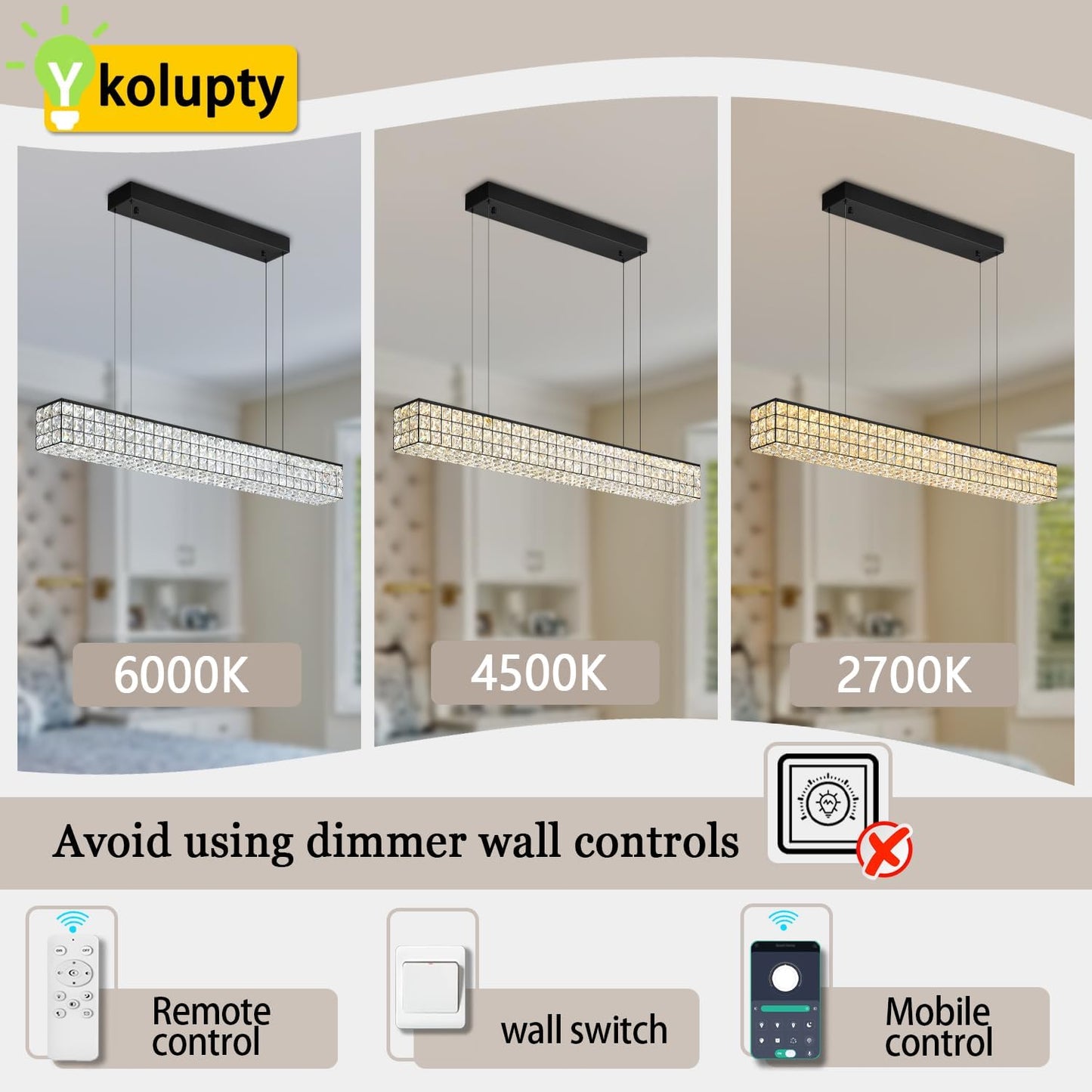 Rectangle Crystal Chandelier Modern Crystal Chandelier Black Rectangular Pendant Lighting Fixture for Dining Room Kitchen Island Bedroom (L 40")