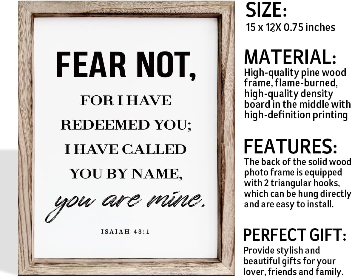 Christian Wooden Wall Sign, Bible Verse Hanging Decor, Master Bedroom Decors, Religious Home Decor, Framed Wall Plaque Sign 15 * 11.5 inches, Christian Gift, Fear Not, for I Have Redeemed You
