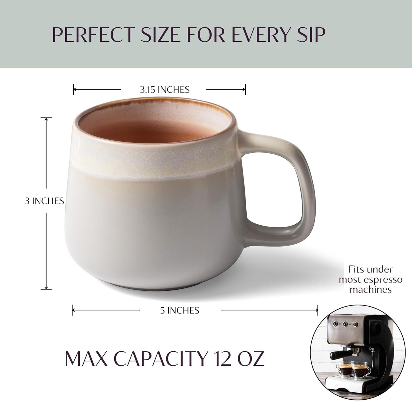 Ceramic Coffee Mugs Set of 4, 12 oz Stoneware Coffee Cups with Comfortable Handle for Latte, Tea, Cappuccino, Cocoa -Microwave and Dishwasher Safe - Modern Unique Aesthetic - Reactive Glaze