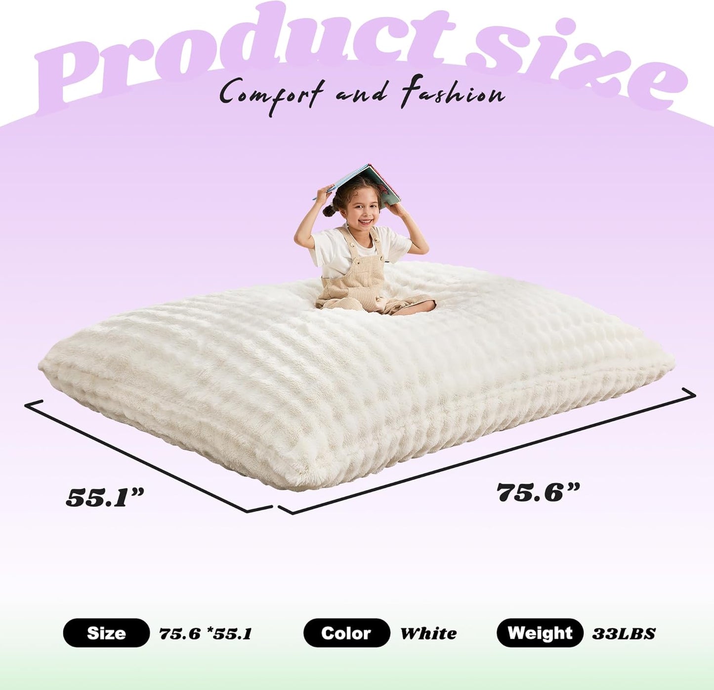 Hobestluk 3 in 1 Bean Bag Chair Giant Bean Bag Chairs for Adults with Bubble Cover Convertible Bean Bag Floor Cushion with Machine Washable Cover for Living Room (Bubble White)