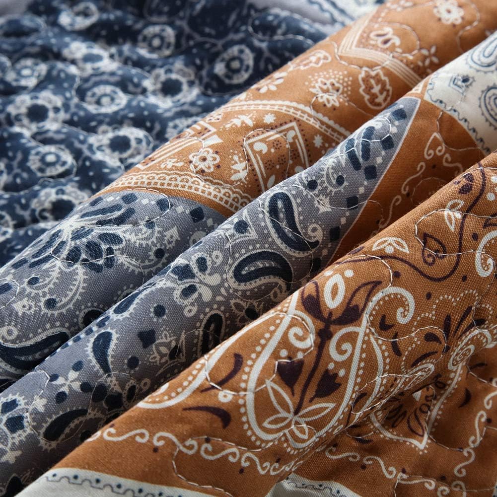 NEWLAKE Quilt Bedspread Sets-Color Block Pattern Reversible Coverlet Set,Queen Size