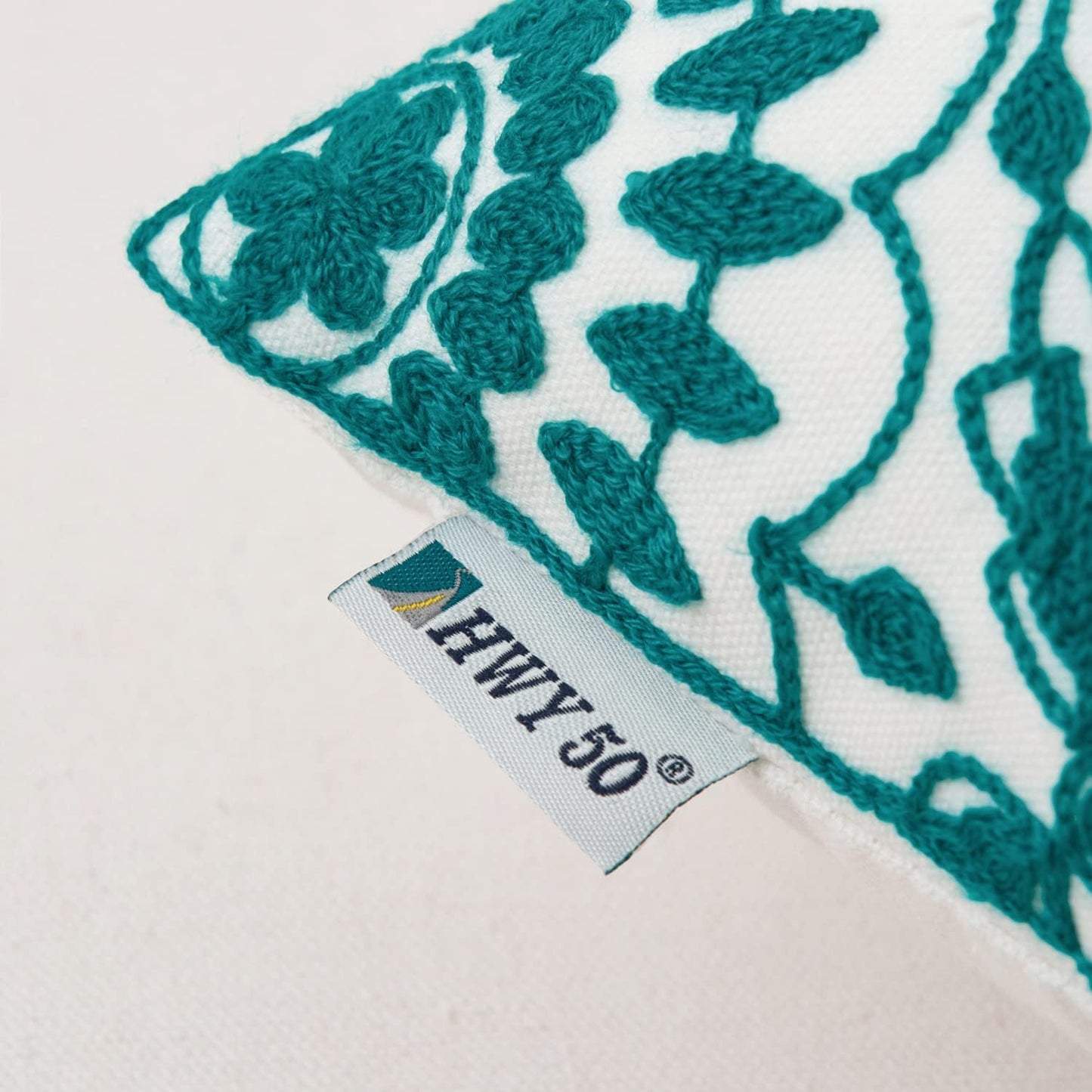 HWY 50 Teal Decorative Throw Pillow Covers 18x18 Inch (1 Piece), Embroidered Cotton Farmhouse Cushion Cover Pillow Case for Sofa Couch Living Room Bed, Little Sunflower