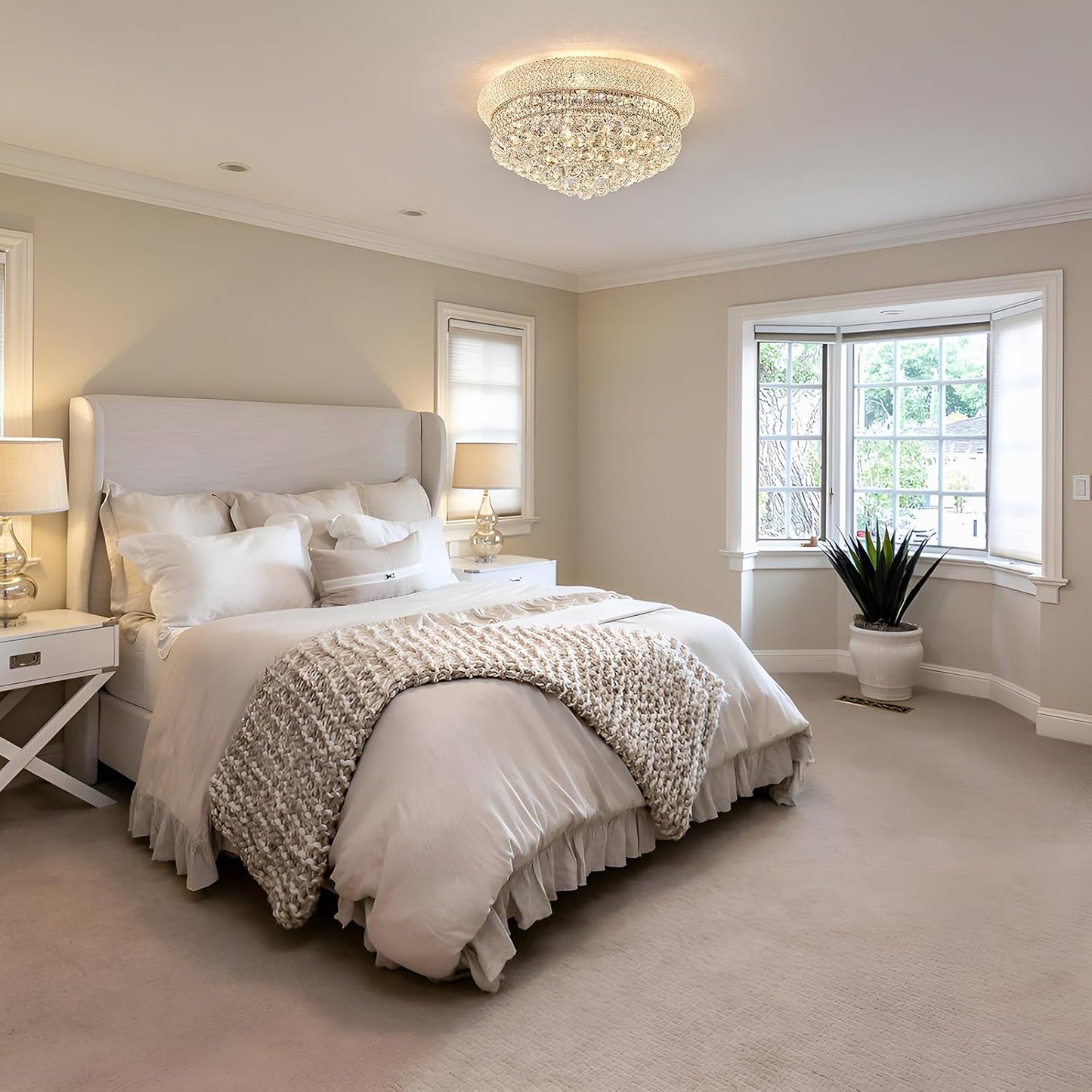 9-Light Crystal Flush Mount Chandelier Ceiling Light Fixture for Living Room Dining Room Bedroom Foyer Entryway Hallway Closet Bathroom (Chrome D22)