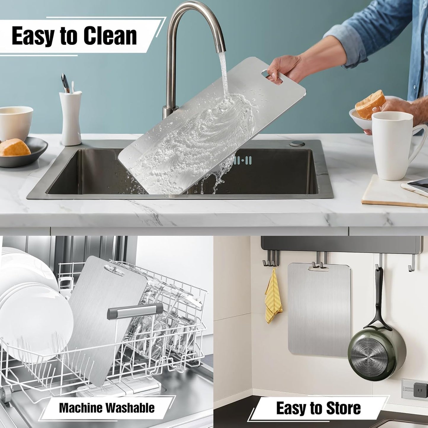 Titanium Cutting Board for Kitchen - 100% Pure Titanium Cutting Boards Non Toxic - 2025 New Upgrade Double Sided Metal Chopping Boards for Meat, Vegetables, Fruits, Dishwasher Safe (12 x 9 In)