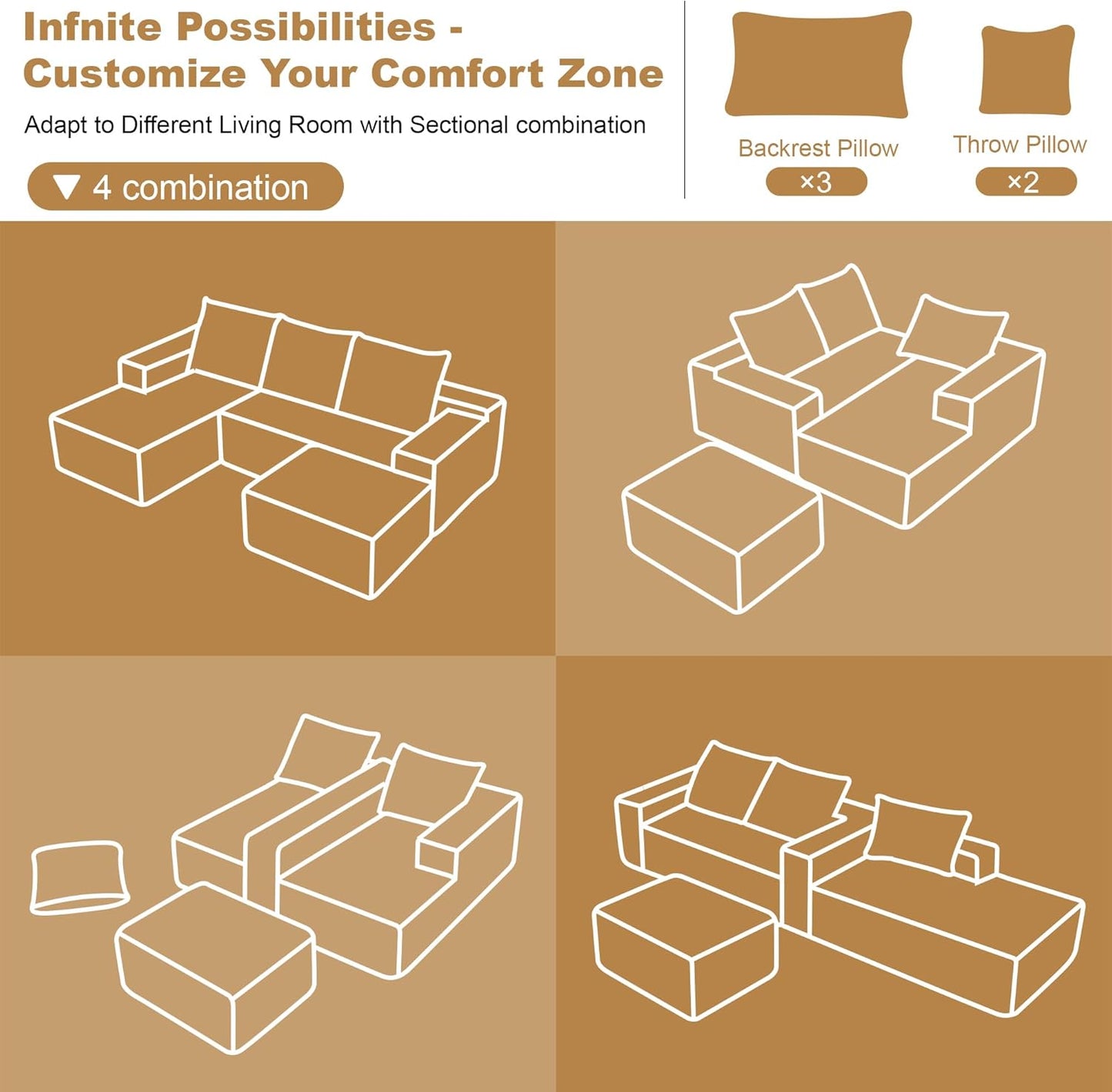 108" Sectional Couches for Living Room Modern Modular Sofa with L-Shape Couchs Upholstered Boneless Couch Deep Seat Sectional Couch with Chaise (Green, Left Facing Chaise+2Seaters+1Ottoman)