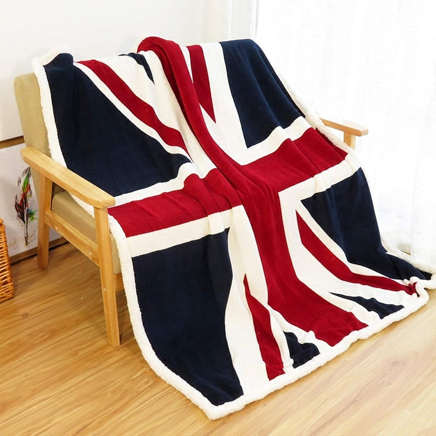 UKELER Flannel Sherpa Throw 60'' x 50'' Union Jack Fleece Blanket Soft Comfy Flannel Blanket Throws for Bed/Couch/Sofa/Office/Camping