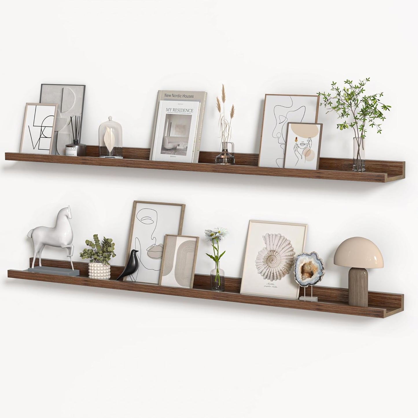 Floating Shelves for Wall, Picture Ledge Shelf 55 Inch Solid Wood Set of 2, Rustic Wall Shelves with Lip, Kids Bookshelf, Photo & Picture Live Edge Floating Shelves for Bedroom, Living Room, Kitchen