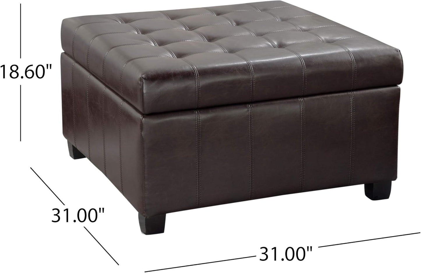 Christopher Knight Home Alexandria Bonded Leather Storage Ottoman, Marbled Brown , 31” x 31”x 18.6”