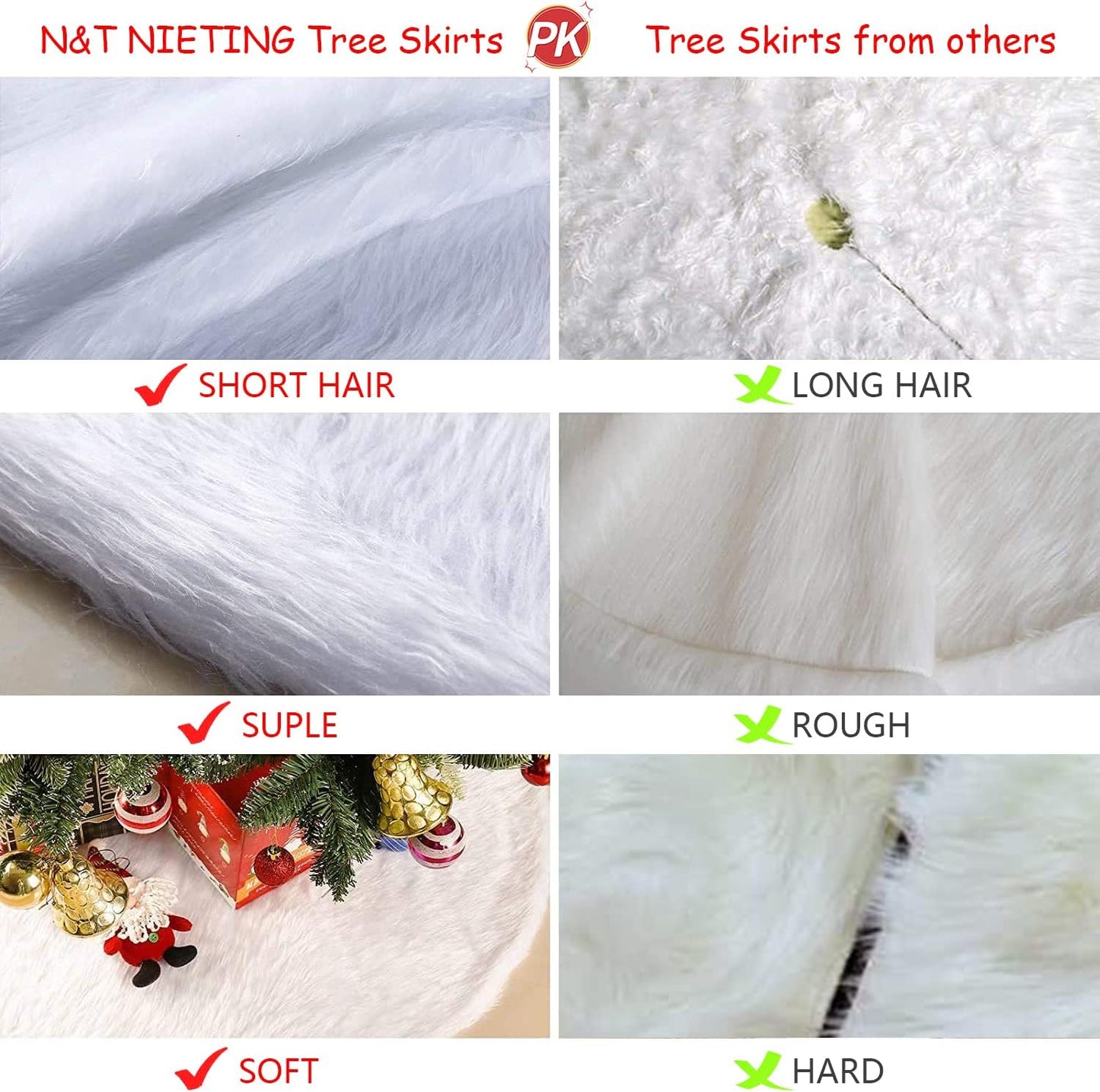 N&T NIETING 30 Inch Luxury Faux Fur Christmas Tree Skirt Soft Snow White Tree Mat Christmas Decorations Xmas Holiday Tree Skirts