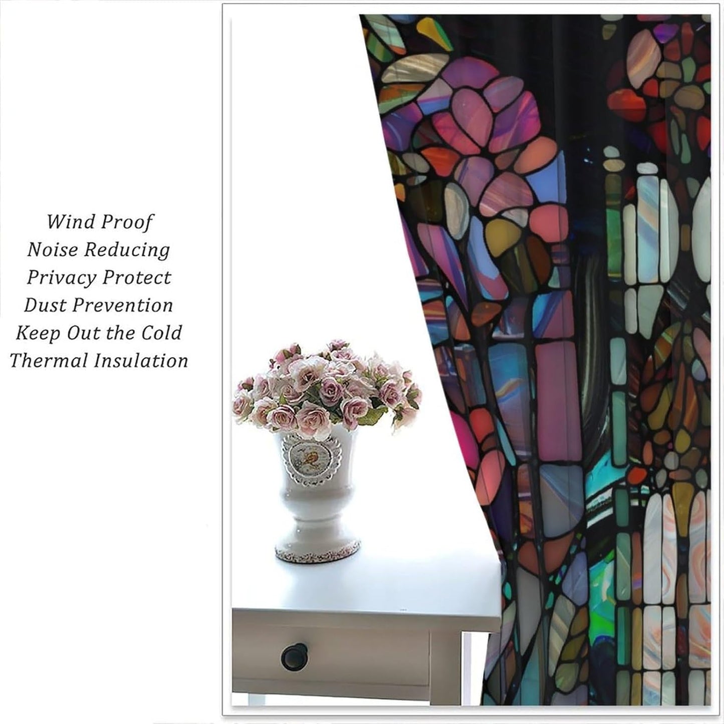 Stained Glass Curtains,Vintage Colorful Abstract Art Home Decor Drapes for Bedroom Living Room Kitchen Window Treatment 2 Panels Set Total Size 42" W X 45" L Inch