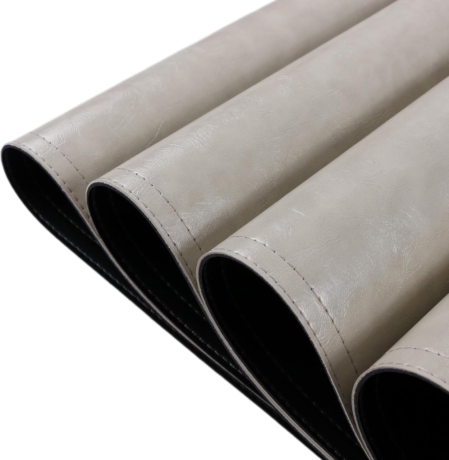 Waterproof PU Placemats, Faux Leather Dining Table Mat, Set of 4, Easy to Wipe Off Scrub Vinyl Mat, Heat & Stain Resistant for Office Conference Table, Home Decor G Parchment White