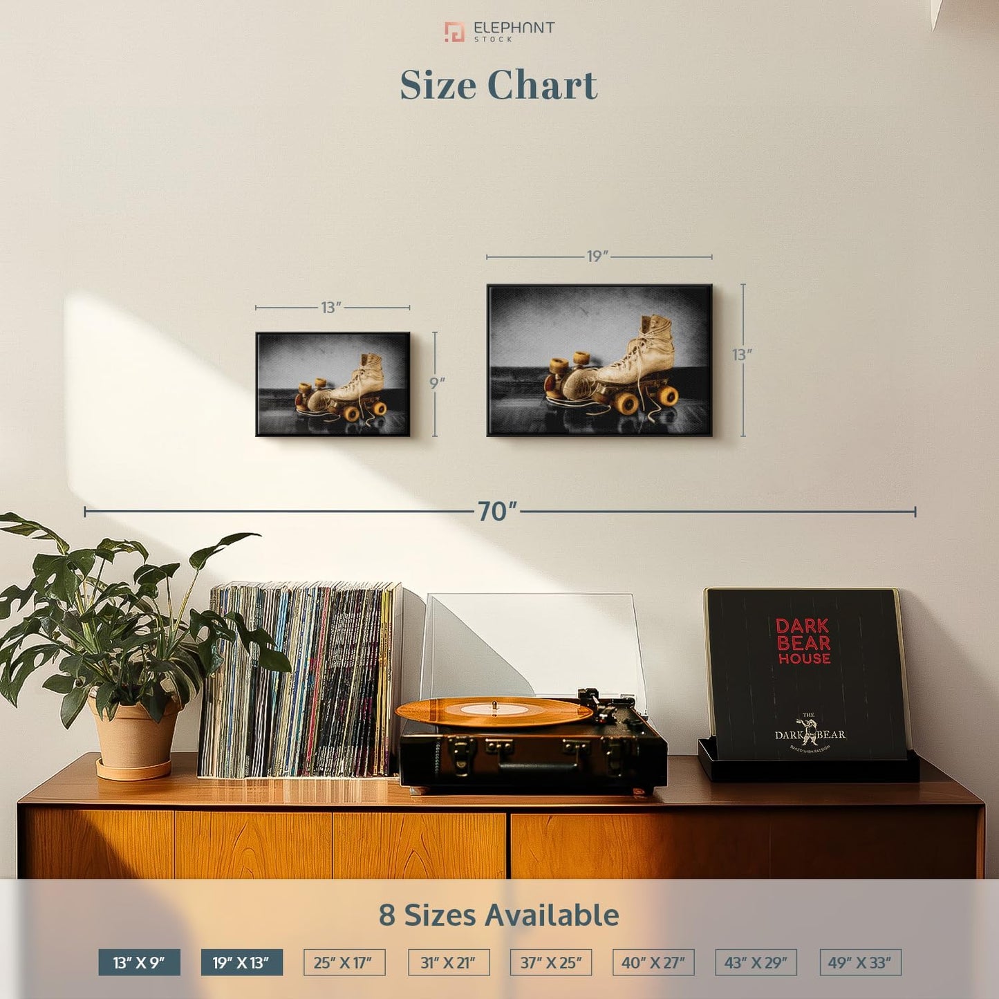 ElephantStock Vintage Skates Pop Wall Art - Horizontal Framed Canvas - 1-Piece Living Room Wall Decor - Sport Photography Canvas Print - Beige and Black Decor for Wall - 19" X 13"