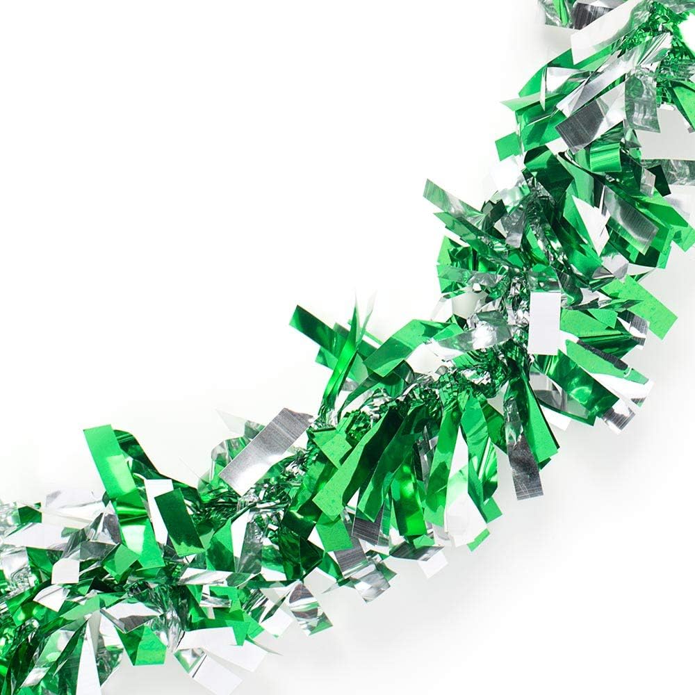 Anderson's Green & Silver Sparkle Glitter Metallic Tinsel Twist for Trailer Or Golf Cart, 4 inches Wide x 25 ft Long, Christmas, Birthday, Patriotic and Holiday Garland Decor for Parties and Parades