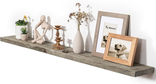 Fun Memories Floating Shelves for Wall Dec, 55"x8" Rustic Reclaimed Wood Shelves, Heavy-Duty Wall Mounted Shelves with Invisible Brackets for Living Room, Bedroom, Kitchen, Grey Finish