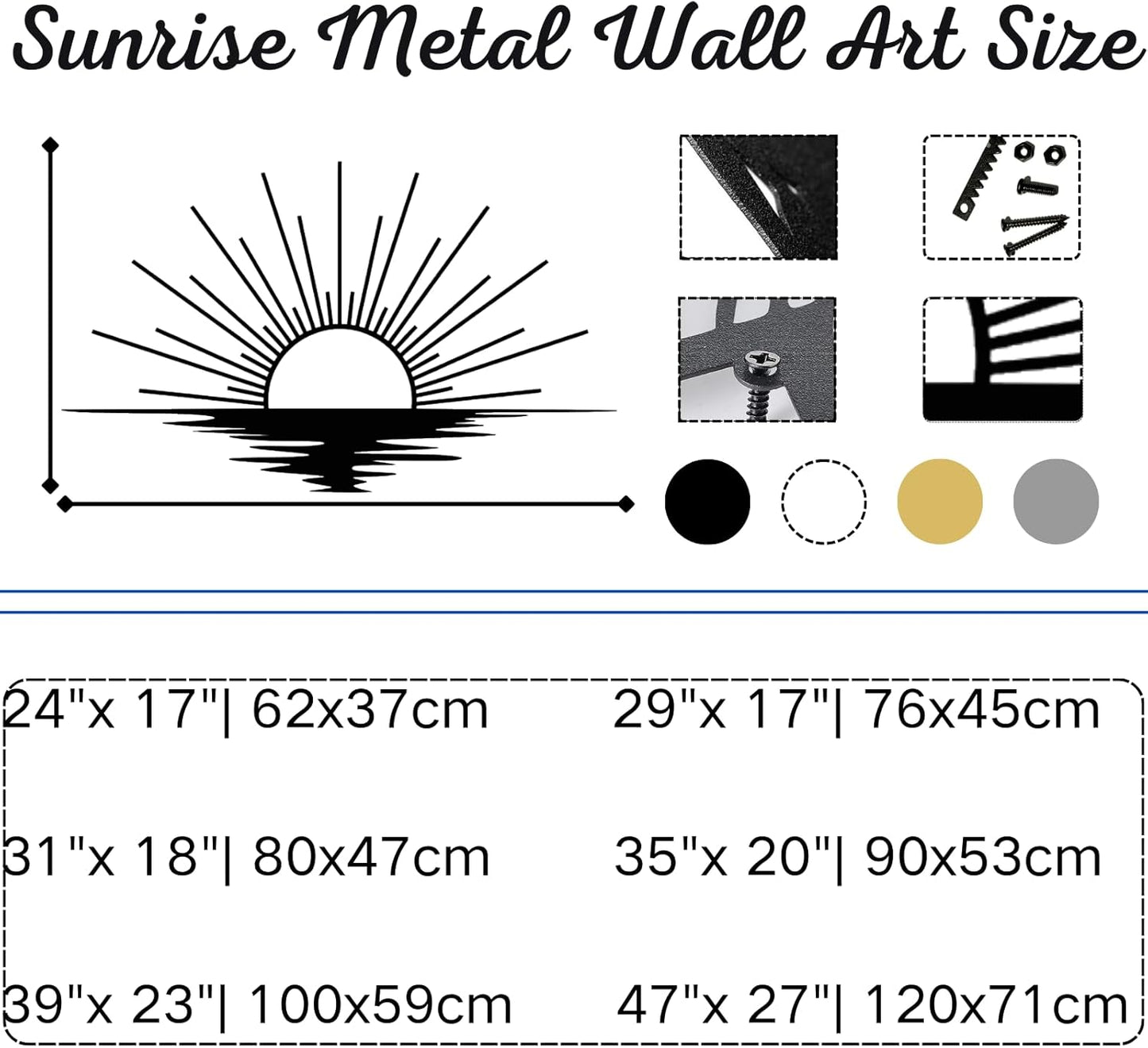 Sunrise Metal Wall Art, Metal Sun Wall Decor, Metal Sun Outdoor Decor, Large Metal Sun Wall Art, Sun Wall Art, Boho Sun Wall Art, Sunshine Metal Sign, Living Room Bedroom Wall Hangings (Silver, 35"x 20"| 90x53cm )