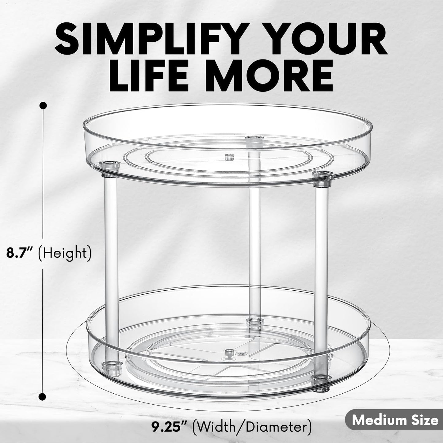 Clear Lazy Susan Organizer, Spice Rack Kitchen Cabinet Turntable, Pantry and Fridge Rotating Storage, Makeup Vanity for Skincare, Perfume, Cosmetic Dresser