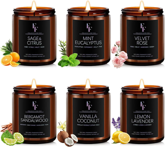 Scented Candles Set, Soy Wax Candles 6 Pack 42 Oz Aromatherapy Candles Gift Set for Women Men (Sage/Vanilla/Lemon/Sandalwood/Mint/Rose