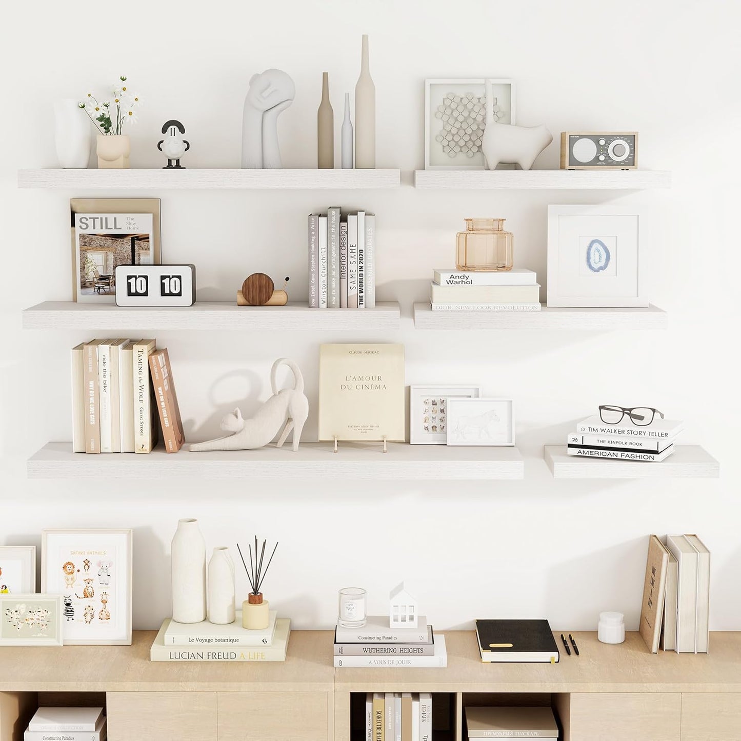 36 Inch Floating Shelves, 36"x9.25"x1.5" Inch Deep Floating Shelves for Wall, Wooden Shelves for Bathroom, Bedroom, Living Room, Cream White Oak