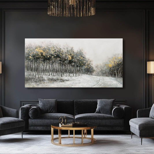 CHUDANHAO Large Landscape Wall Art Canvas Picture Green and Gold Tree Paintings Contemporary Wall Prints for Living Room Office 29x58 Inch Neutral Room Decor