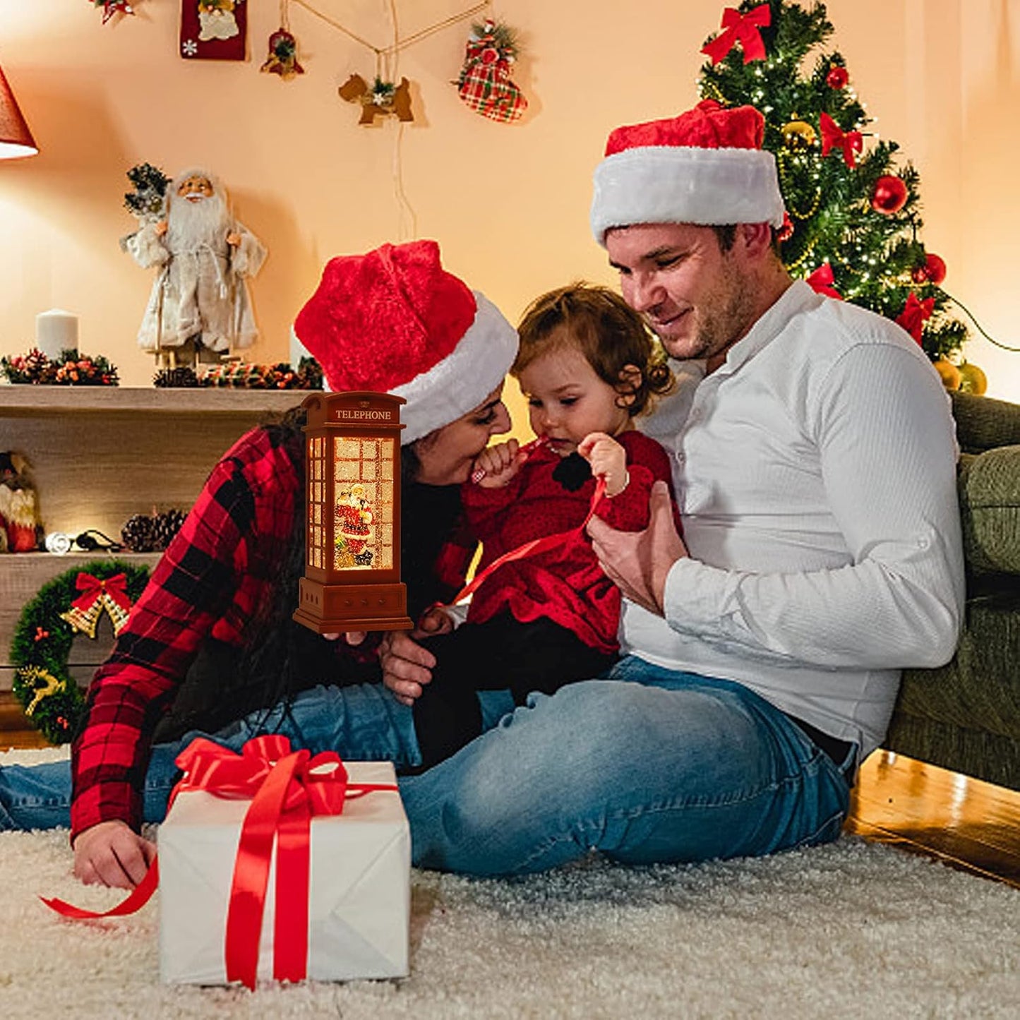 House & Garden Decoration,Christmas Lantern with 8 Pieces of Music,Sparkling Crystal Keep Circling Around The Snowman Families Music Box as a (Old Man)