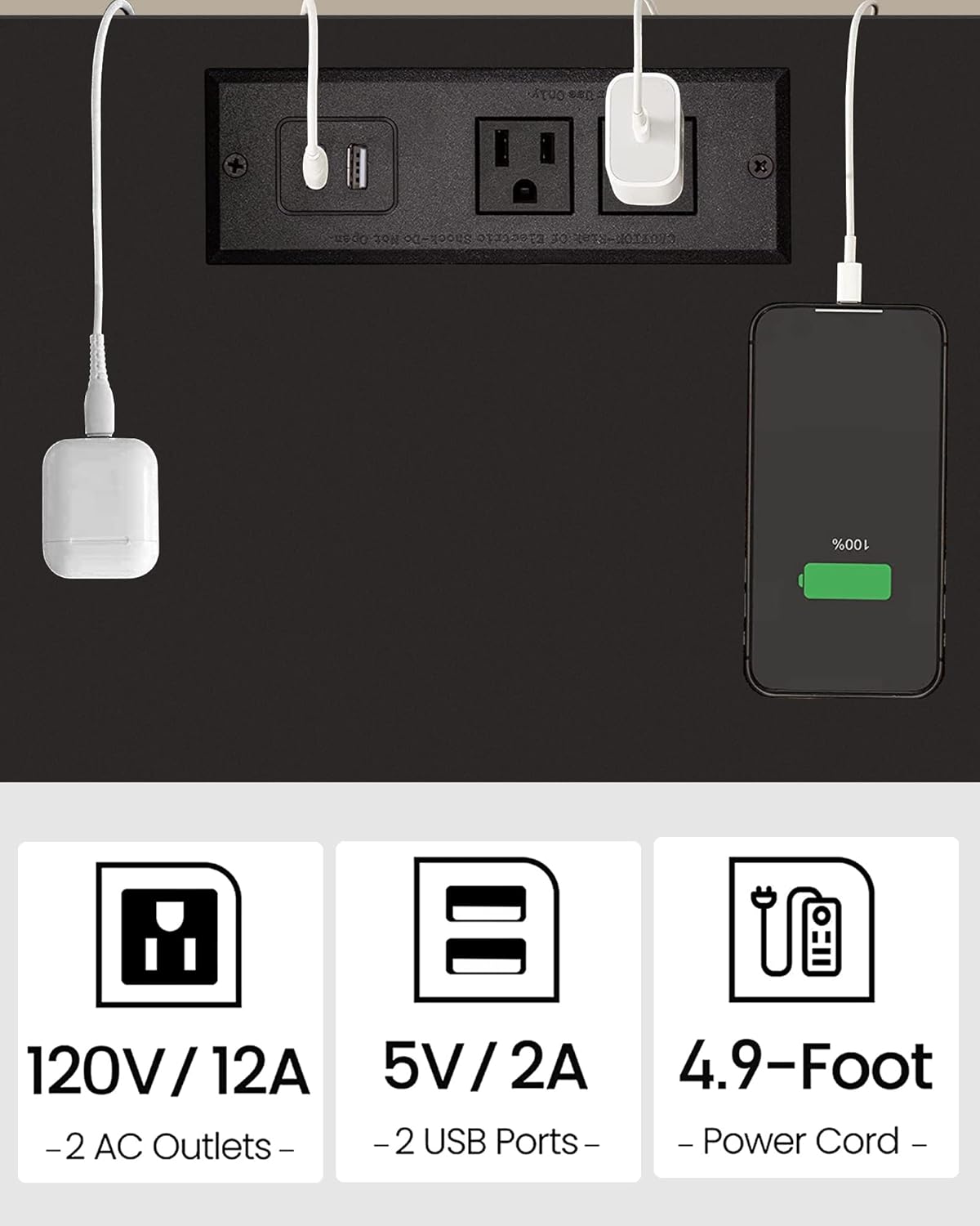 TUTOTAK End Table with Charging Station, Side Table with USB Ports and Outlets, Nightstand, 2-Tier Storage Shelf, Sofa Table for Small Space TB01BK040