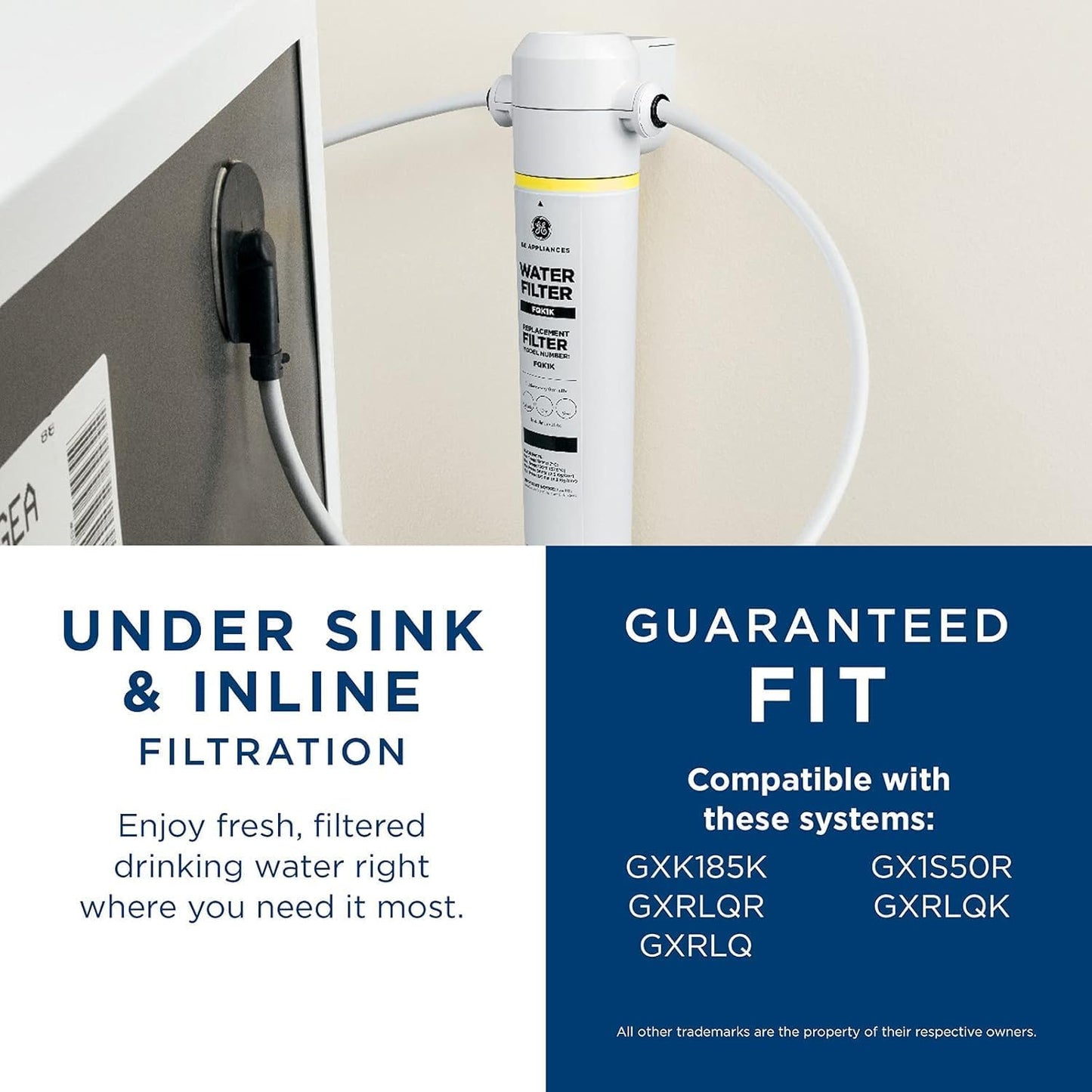 GE FQK1K Under Sink Water Filter | Replacement for Water Filtration System | Easy Install | Reduces Sediment, Rust & Other Impurities from Water | Replace Every 6 Months for Best Results | 1 Filter