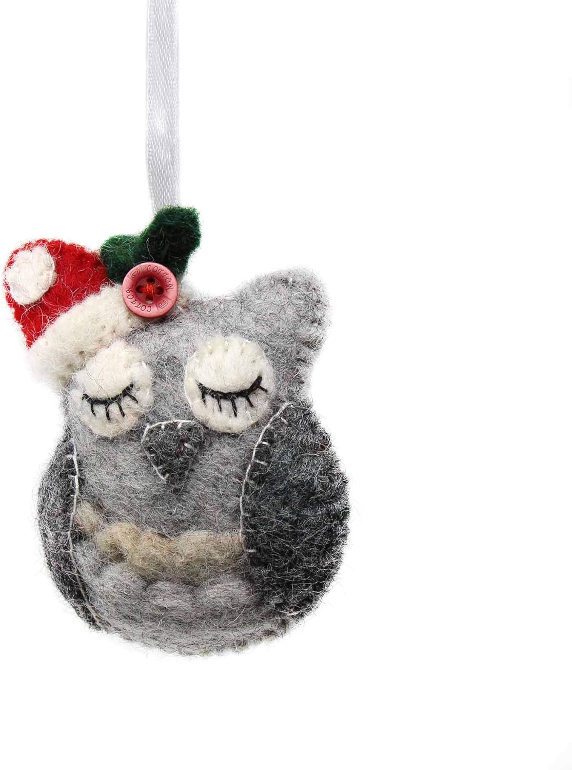Hand Crafted Wool Felt Christmas or Winter Ornaments from Nepal, Owl Forrest Animal (GLG60036-01)