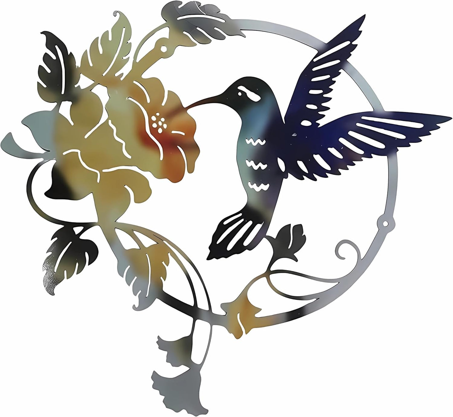 Zoihet Round Metal Bird Wall Art Decor - Hummingbird Wall Art Silhouette for your patio, garden, and fence Art Decor, Bird Wall Silhouette Indoor and Outdoor Hanging (Yellow)