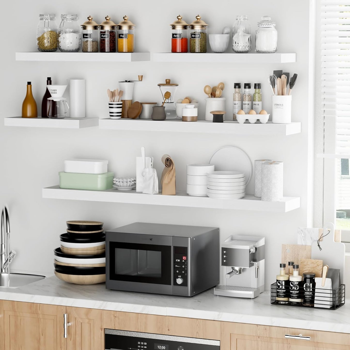 Fun Memories 24 Inch Floating Shelves - Deep Rustic White Wooden Wall Shelves - Extra Deeper & Thicker Wall Mounted Storage Shelf for Bedroom, Kitchen, Farmhouse - 2 Pack, Rustic White