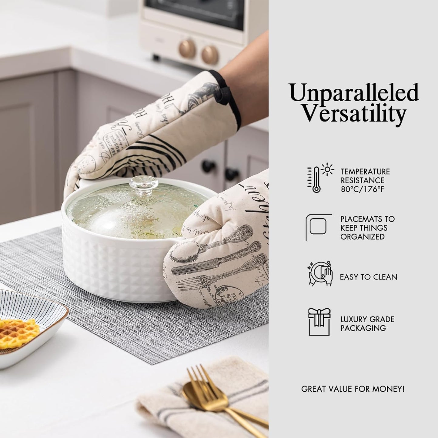 Placemats Set of 6 - Easy Clean Woven Vinyl Placemats for Dining Table, Indoor/Outdoor Place Mats, Washable PVC Table Mats（Gray）