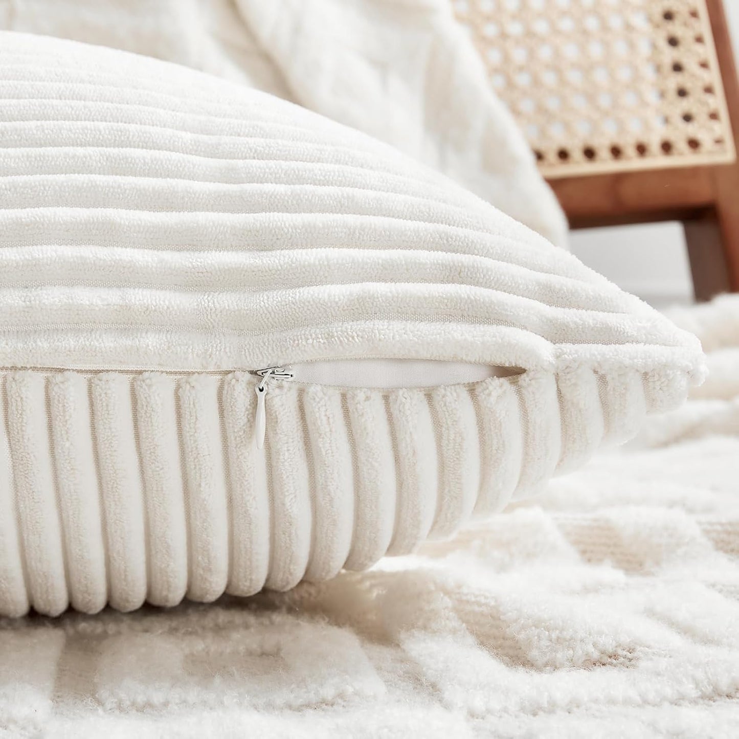 Fancy Homi 2 Packs Cream White Euro Decorative Throw Pillow Covers 26x26 Inch for Couch Bed Sofa, Farmhouse Boho Home Decor, Soft Corss Corduroy Patchwork Textured Square Cushion Case 66x66 cm