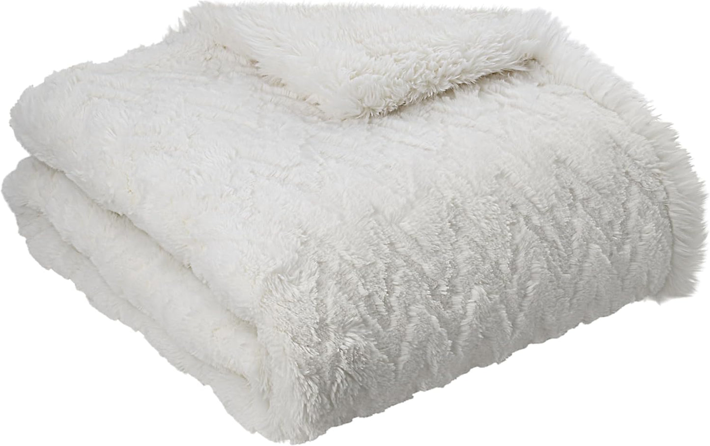 Mon Chateau Premium Reversible Queen Size Luxury Faux Fur Throw for Couch, Sofa, or Queen Size Bed - Plush Cozy Soft Blanket for Sleeping or Home Décor, 60" x 70" (Ivory Jacquard)